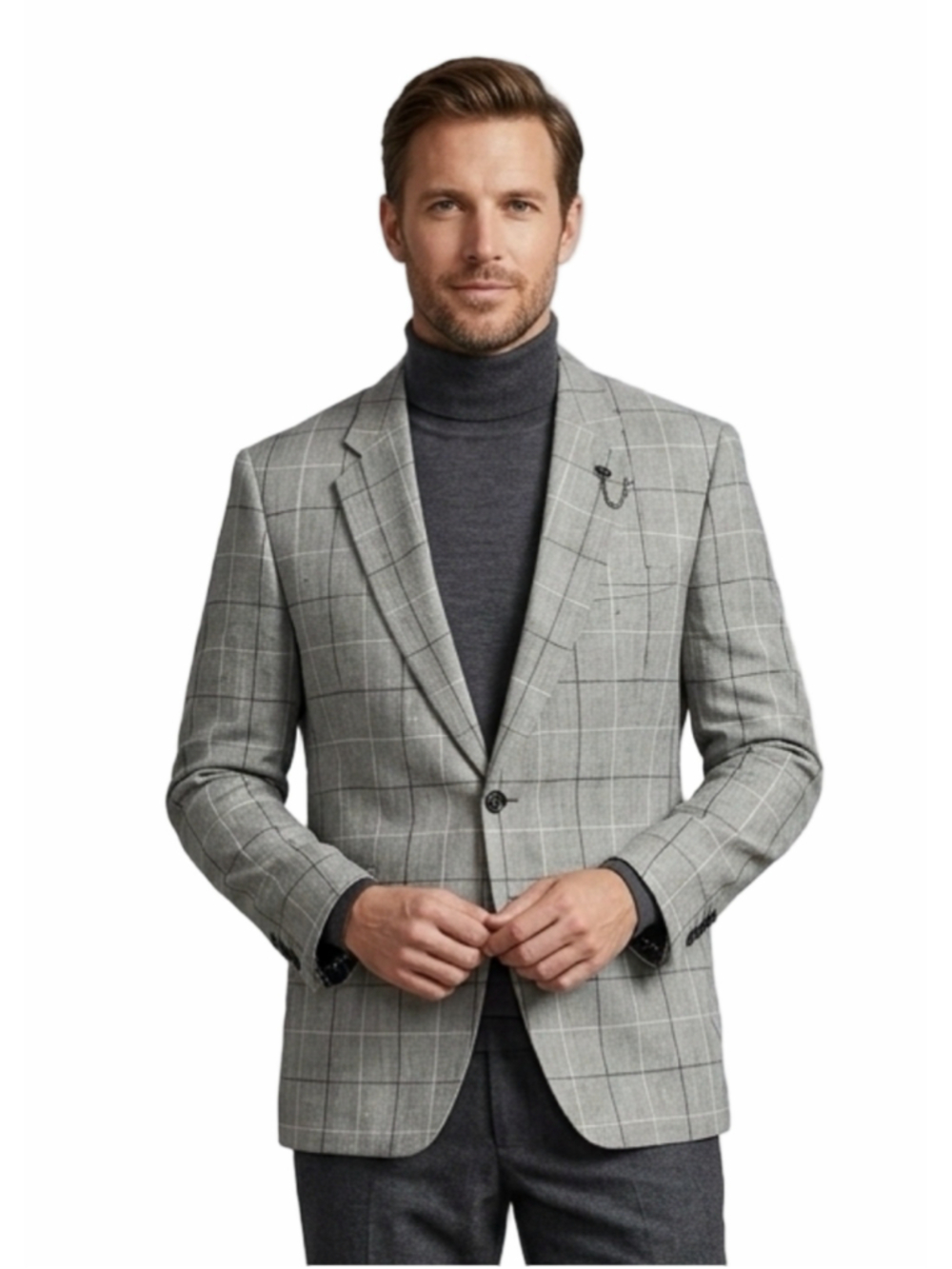 Vintage Men's Angelo Rosso Plaid Sport Coat Blazer Grey Black 80’s